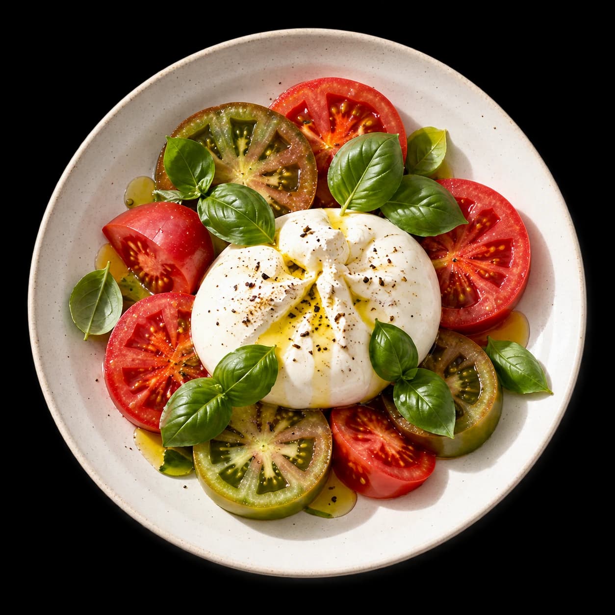 Tomate y burrata, el plato del ejemplo.