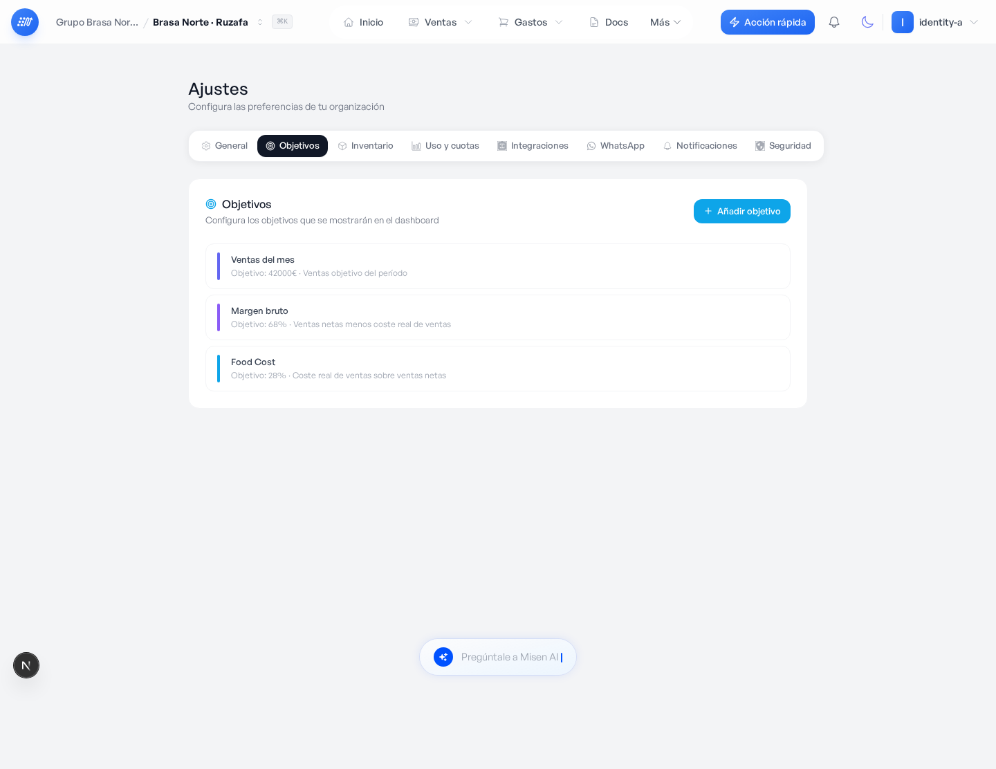 Objetivos configurables de un proyecto